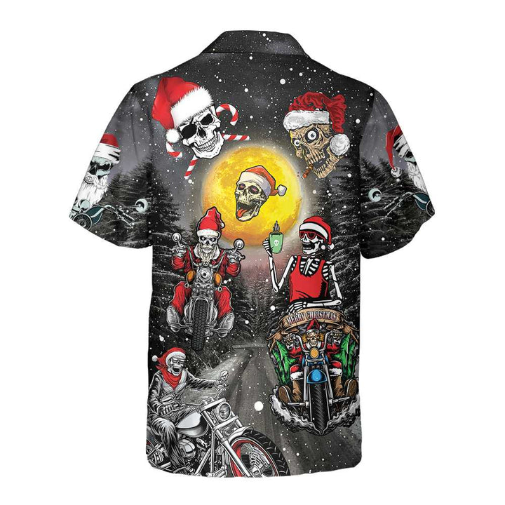 Mirla | Santa Skeleton Glad Jul Hawaiian Shirt Rolig Motorcykel Skalle Biker Julskjorta Present Till Julen-Eva Jonsson