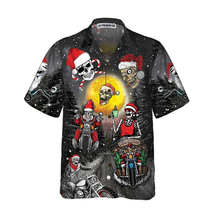 Mirla | Santa Skeleton Glad Jul Hawaiian Shirt Rolig Motorcykel Skalle Biker Julskjorta Present Till Julen-Eva Jonsson