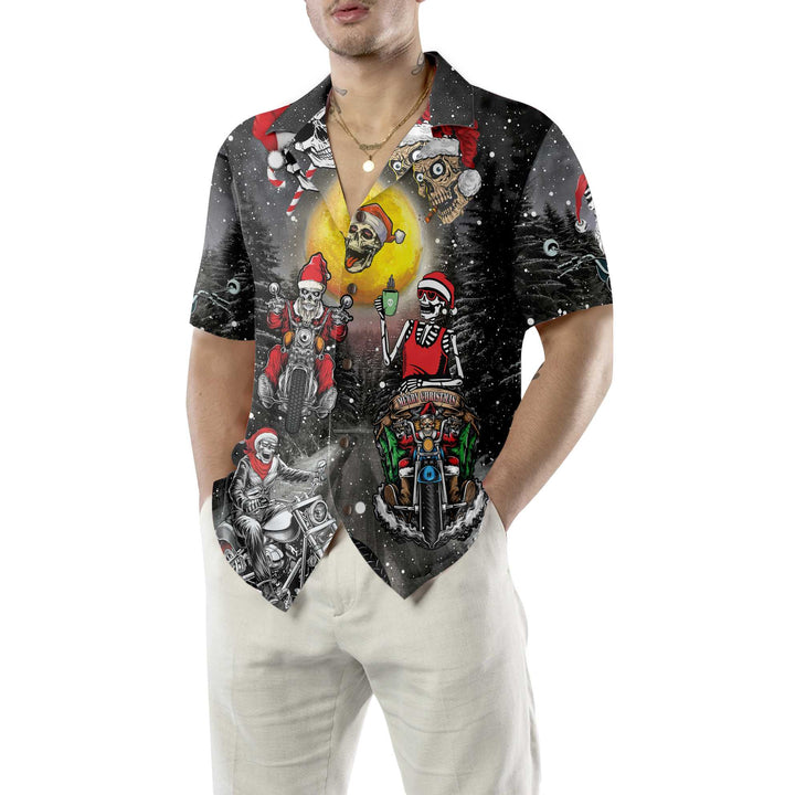Mirla | Santa Skeleton Glad Jul Hawaiian Shirt Rolig Motorcykel Skalle Biker Julskjorta Present Till Julen-Eva Jonsson