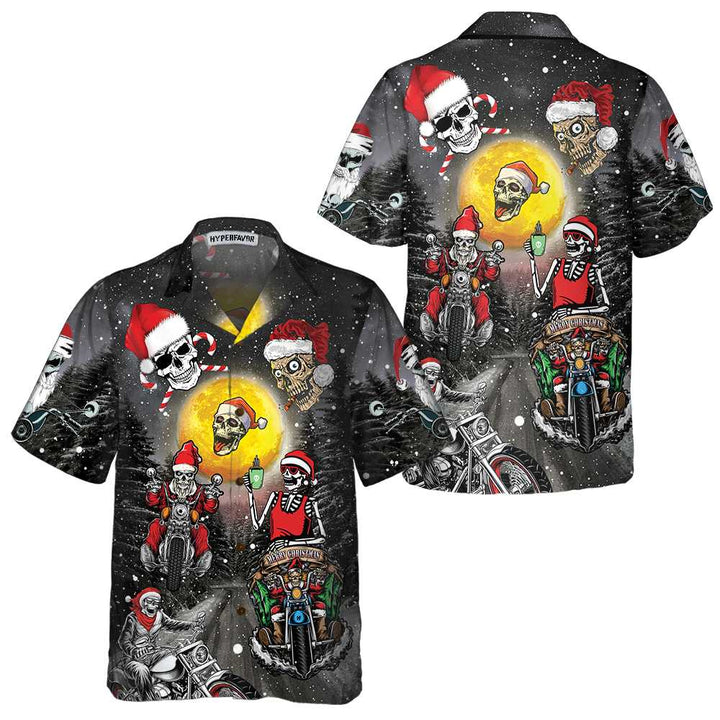 Mirla | Santa Skeleton Glad Jul Hawaiian Shirt Rolig Motorcykel Skalle Biker Julskjorta Present Till Julen-Eva Jonsson