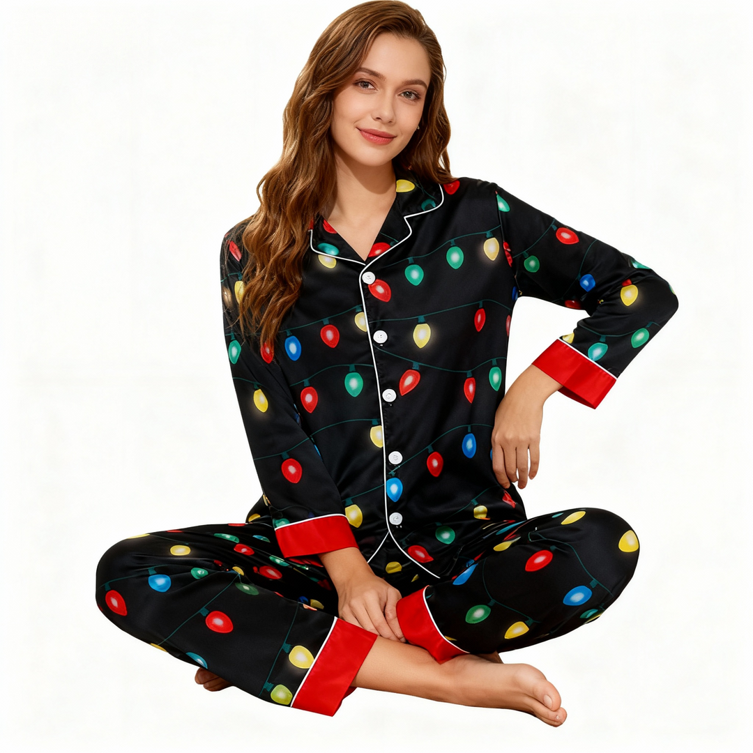 Eva Jonsson | Semester Par Knapplås Satin Jul Pyjamas Set-Eva Jonsson