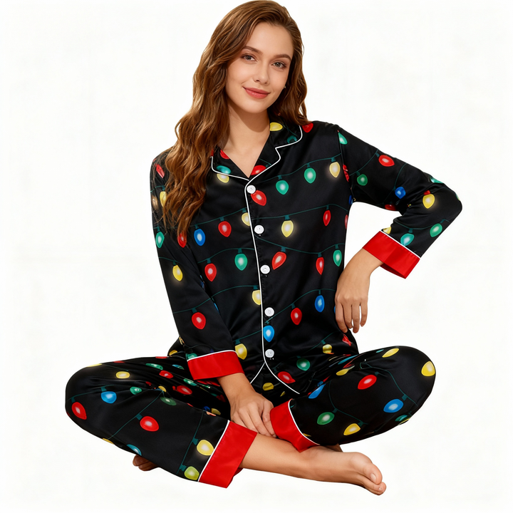 Eva Jonsson | Semester Par Knapplås Satin Jul Pyjamas Set-Eva Jonsson