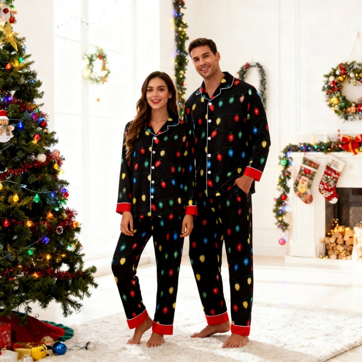 Eva Jonsson | Semester Par Knapplås Satin Jul Pyjamas Set-Eva Jonsson