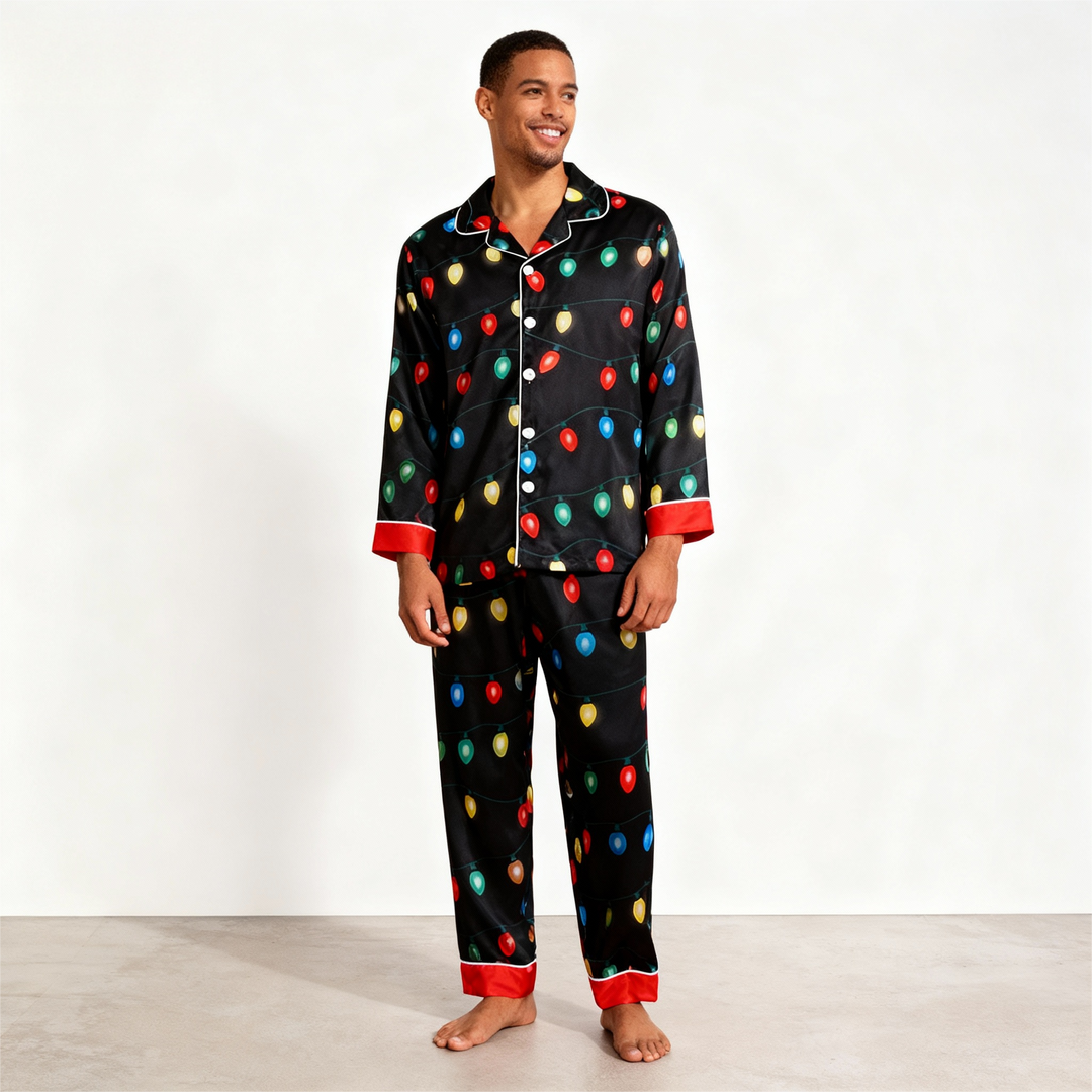 Eva Jonsson | Semester Par Knapplås Satin Jul Pyjamas Set-Eva Jonsson