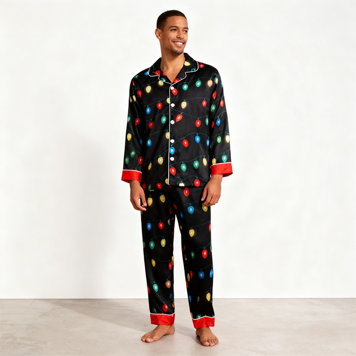 Eva Jonsson | Semester Par Knapplås Satin Jul Pyjamas Set-Eva Jonsson