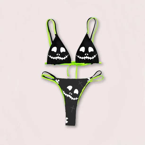 Mirla | Sexig Goth Bikini Kvinnor Bokstäver Dödskalle Tryck Badkläder Split Badkläder Hög Midja Gotisk Bikini Set Strandoutfits-Eva Jonsson