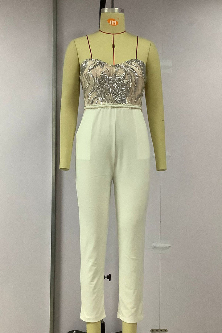 Mirla | Sexy Solid Broderad Paljetter Patchwork Off-shoulder Regular Overall-Eva Jonsson