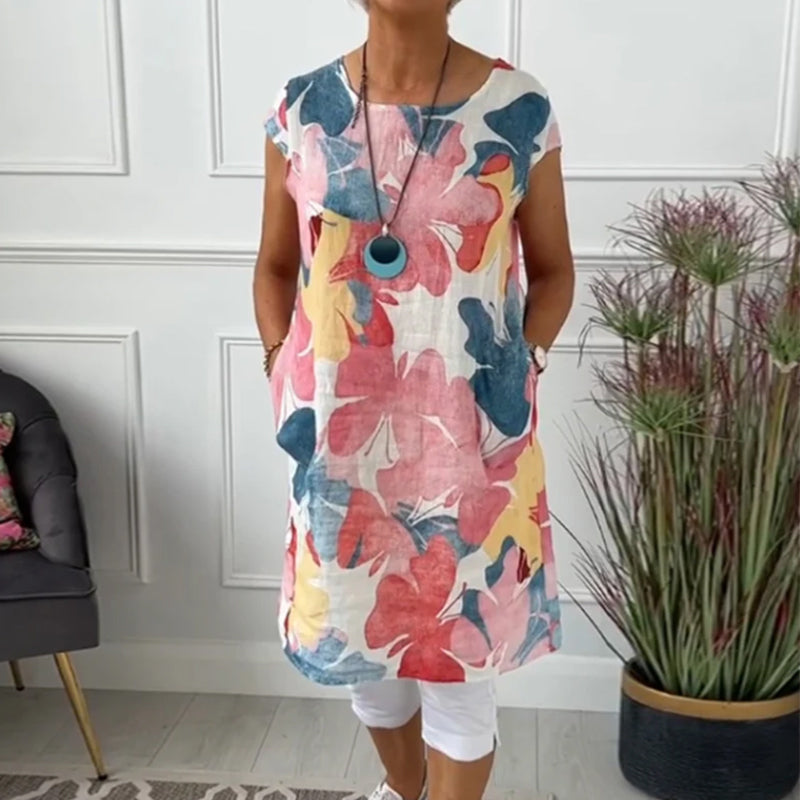 Mirla | Slapp lång topp med färgglad blommig tryck-Eva Jonsson