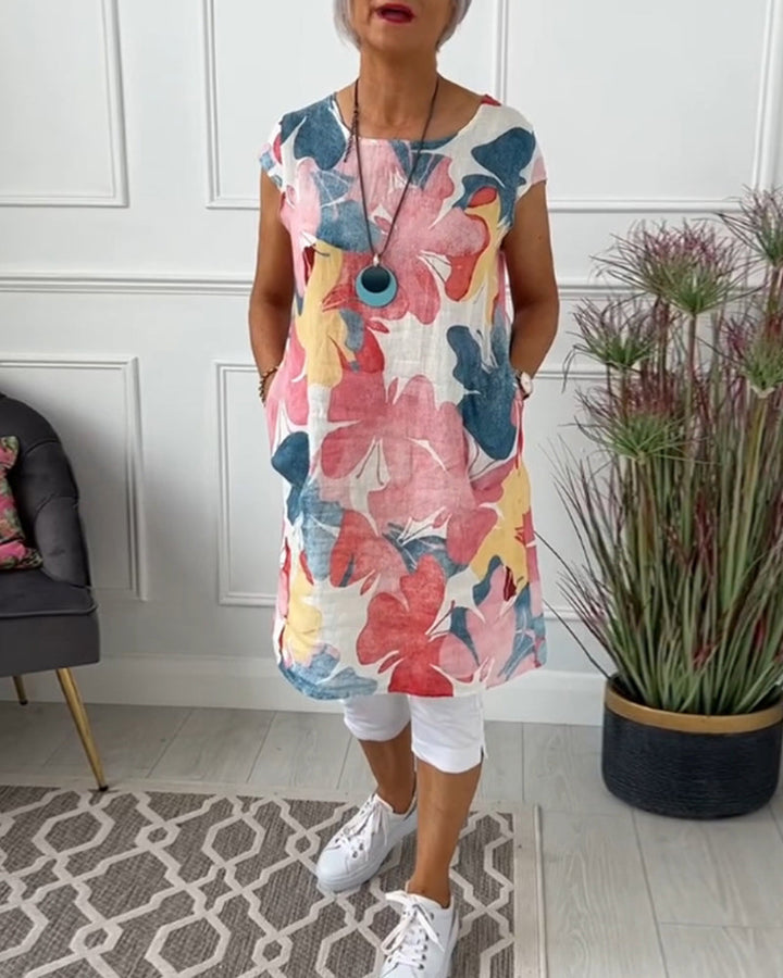 Mirla | Slapp lång topp med färgglad blommig tryck-Eva Jonsson