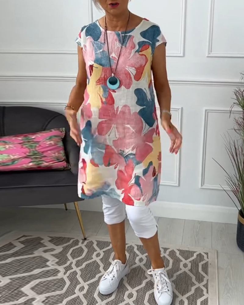 Mirla | Slapp lång topp med färgglad blommig tryck-Eva Jonsson