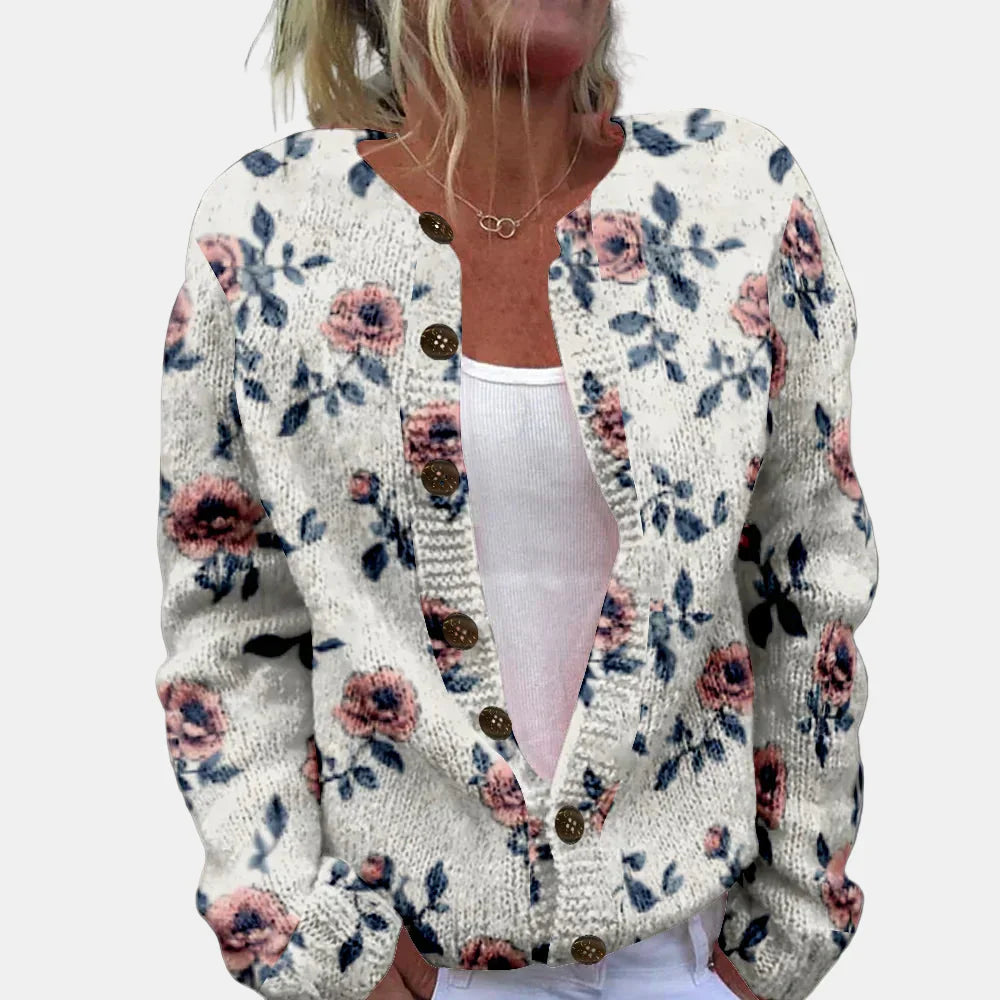 Mirla | Snygg Rosornmönster Cardigan-Eva Jonsson