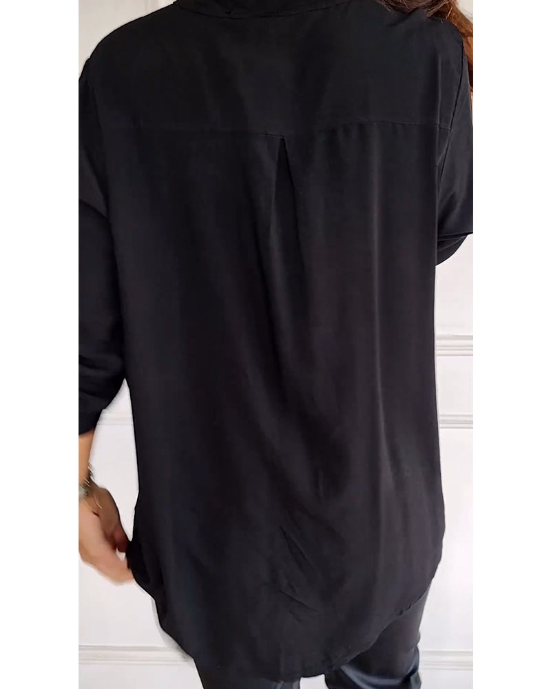Mirla | Snygg blus med knapplist och paljettdetaljer för damer Elegant långärmad blus med paljettficka-Eva Jonsson