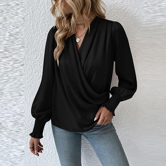 Mirla | Snygg topp med V-ringning och ballongärmar-Eva Jonsson