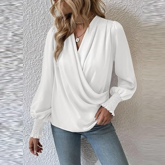 Mirla | Snygg topp med V-ringning och ballongärmar-Eva Jonsson