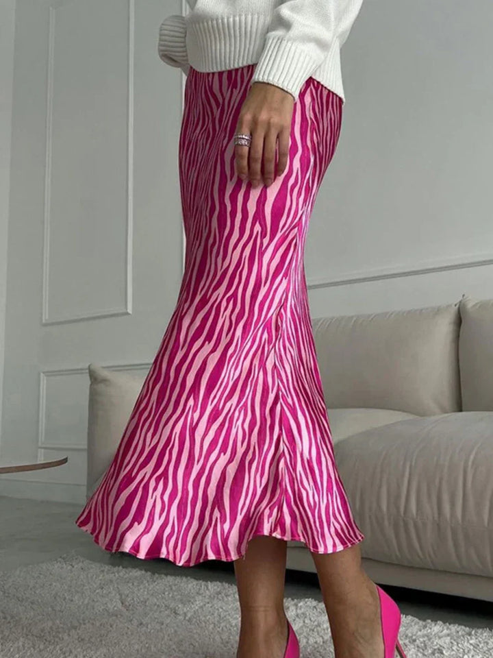 Mirla | Sommar Höst Damer Elegant Midi Satin Kjolar Tryckt Hög Midja Kontor Damer Bodycon Blyertskjol Tight Kjol för Damer-Eva Jonsson