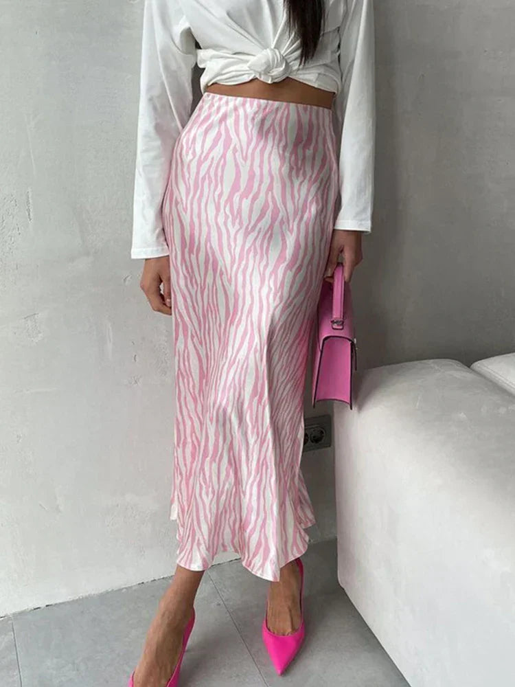Mirla | Sommar Höst Damer Elegant Midi Satin Kjolar Tryckt Hög Midja Kontor Damer Bodycon Blyertskjol Tight Kjol för Damer-Eva Jonsson