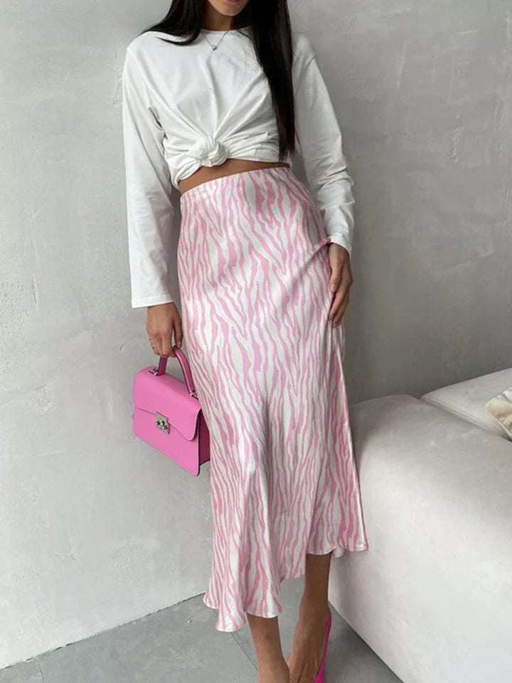 Mirla | Sommar Höst Damer Elegant Midi Satin Kjolar Tryckt Hög Midja Kontor Damer Bodycon Blyertskjol Tight Kjol för Damer-Eva Jonsson