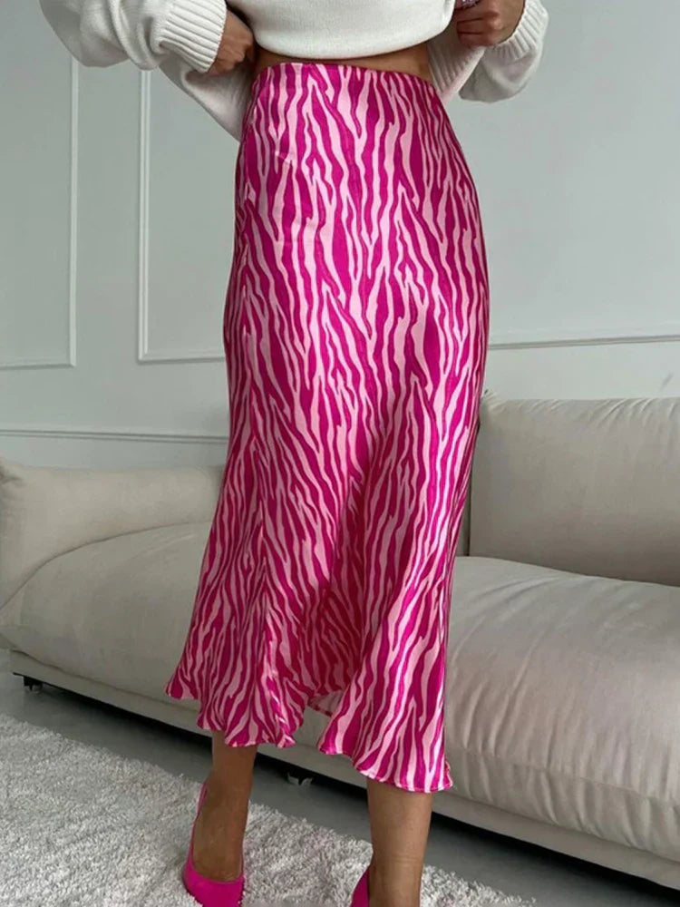 Mirla | Sommar Höst Damer Elegant Midi Satin Kjolar Tryckt Hög Midja Kontor Damer Bodycon Blyertskjol Tight Kjol för Damer-Eva Jonsson