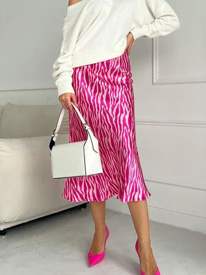 Mirla | Sommar Höst Damer Elegant Midi Satin Kjolar Tryckt Hög Midja Kontor Damer Bodycon Blyertskjol Tight Kjol för Damer-Eva Jonsson