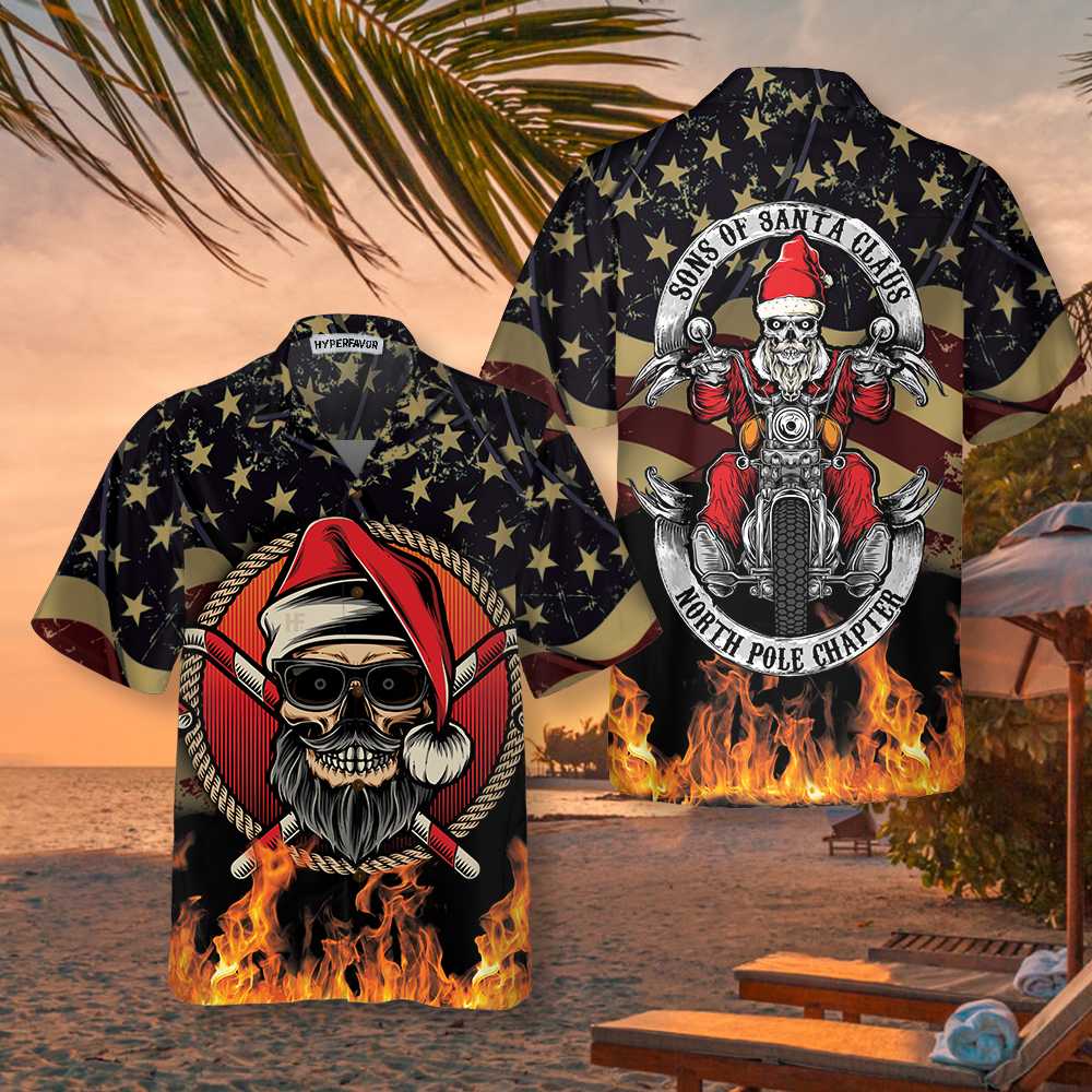 Mirla | Sons Of Santa Claus Nordpol Kapitel Jul Hawaiian Shirt Motorcykelälskare Present Till Jul-Eva Jonsson
