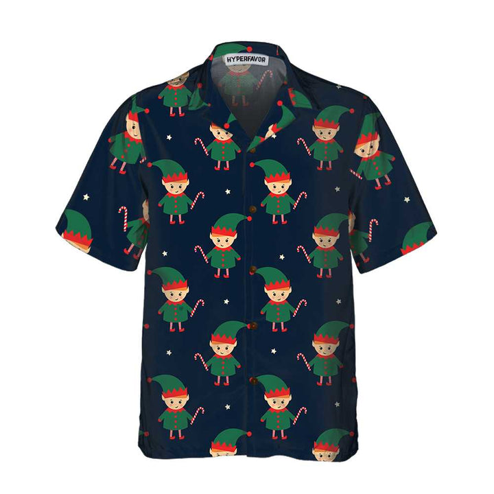 Mirla | Söt Älva med Godiskäppar Hawaiiskjorta Rolig Älv-Jul T-Shirt Bästa Julklappsidén-Eva Jonsson