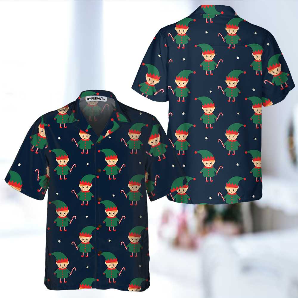 Mirla | Söt Älva med Godiskäppar Hawaiiskjorta Rolig Älv-Jul T-Shirt Bästa Julklappsidén-Eva Jonsson