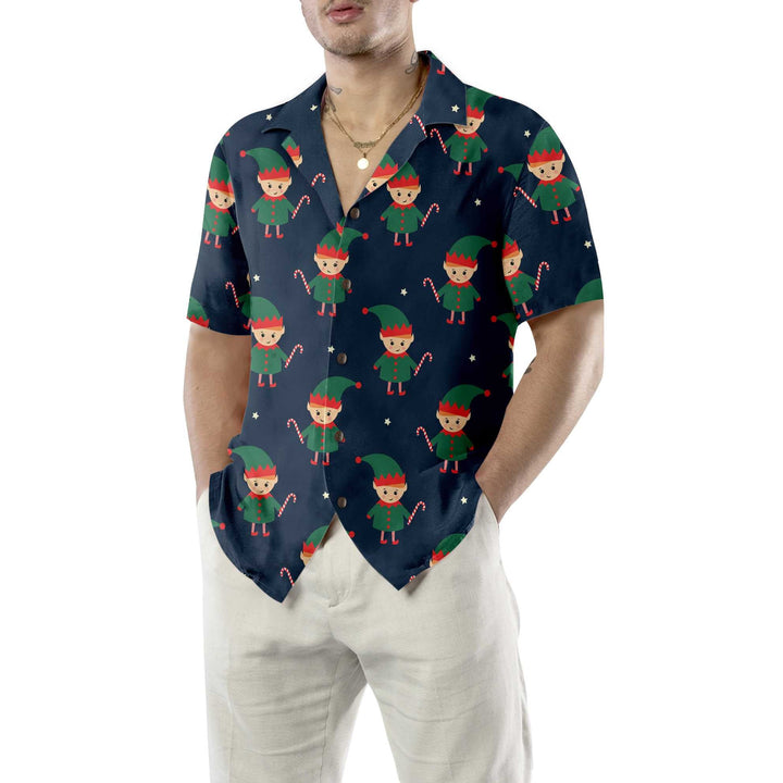 Mirla | Söt Älva med Godiskäppar Hawaiiskjorta Rolig Älv-Jul T-Shirt Bästa Julklappsidén-Eva Jonsson