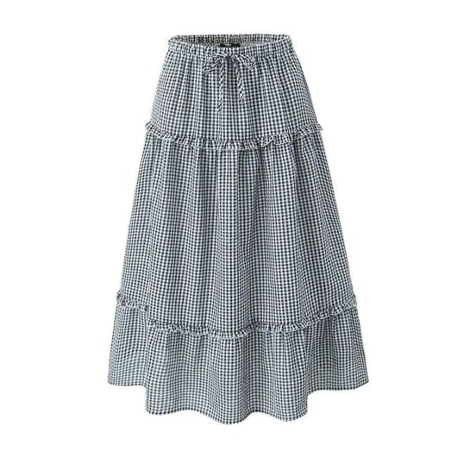Mirla | Staplad Gingham-Midikjol med Volangdetalj-Eva Jonsson