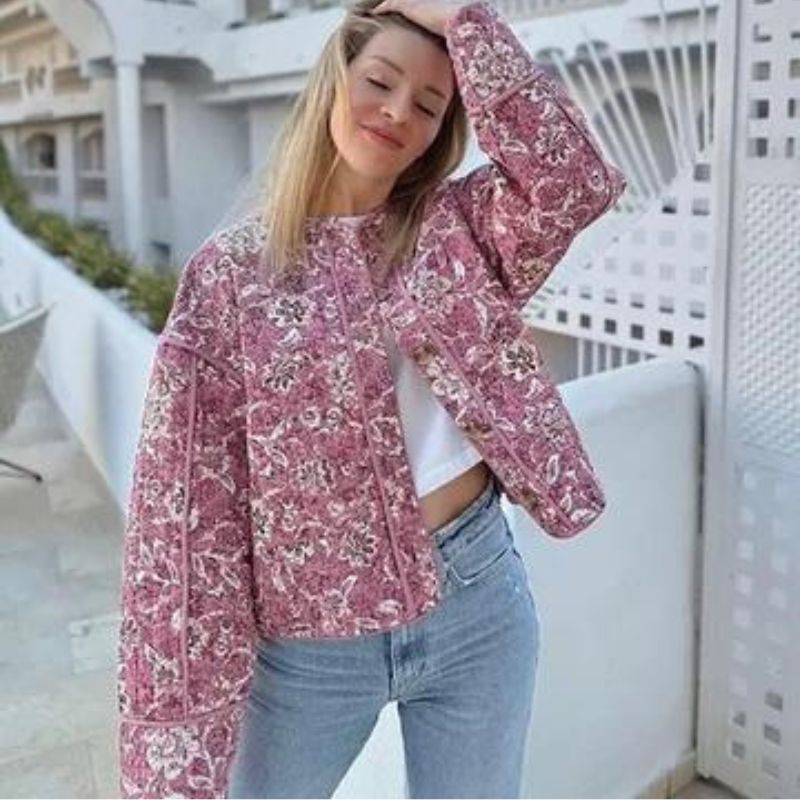 Mirla | Stegad jacka med blommönster-Eva Jonsson