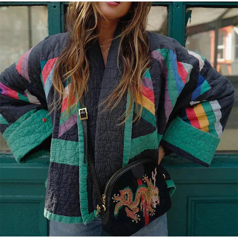 Mirla | Steppjacka Oversized Passform Patchwork-design Höftlängd Lager-Eva Jonsson