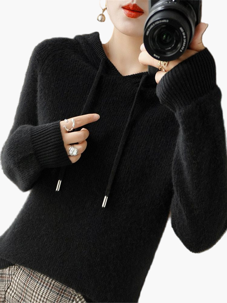 Mirla | Stickad Tröja med Huva - Bekväm, Moderiktig Vardags-Hoodie-Eva Jonsson