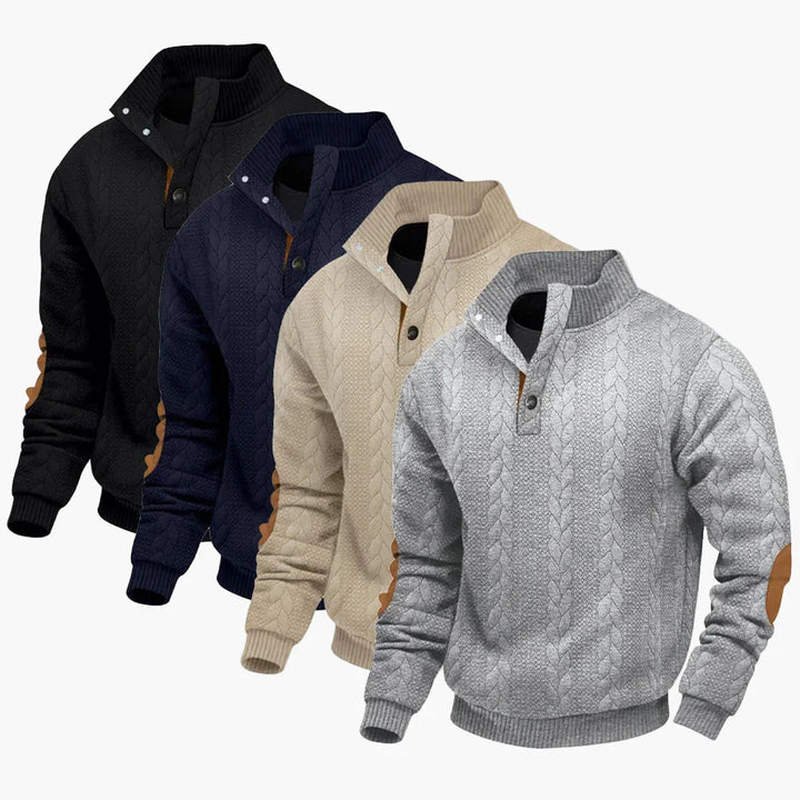 Mirla | Stickad Tröja med Ståkrage och Armbågspatches - Avslappnad Utomhusstil för Vardag och Fritid-Eva Jonsson