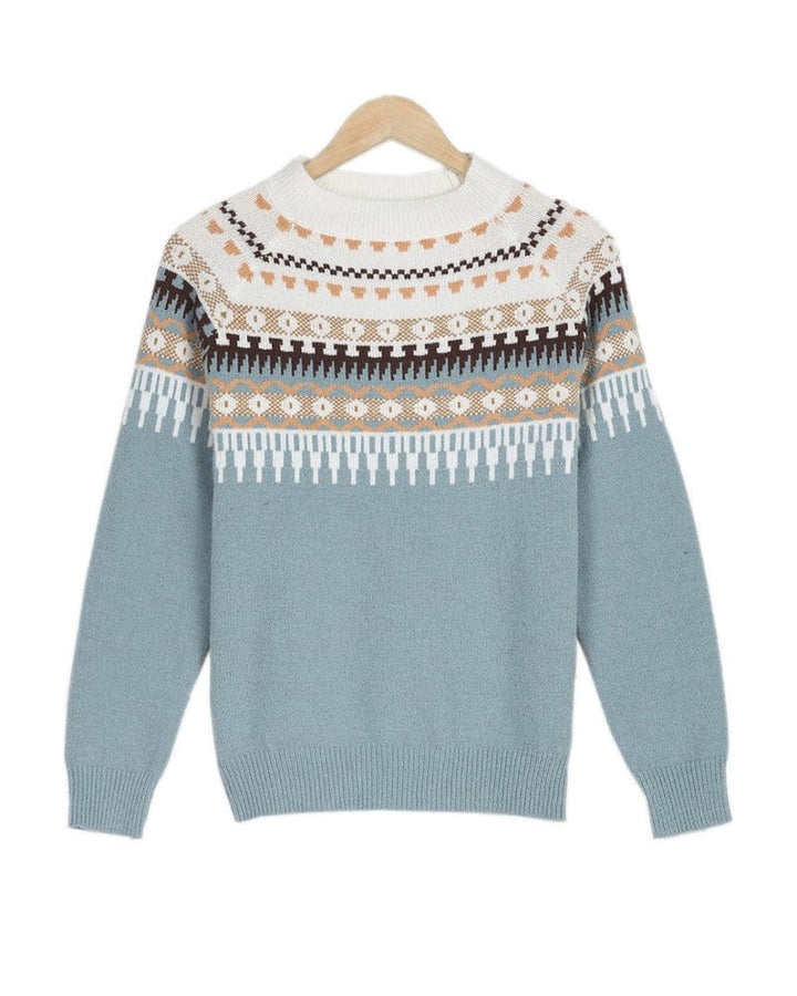 Mirla | Stickad tröja Fair Isle-mönster Rundhals Långa ärmar Ribbad detaljer-Eva Jonsson
