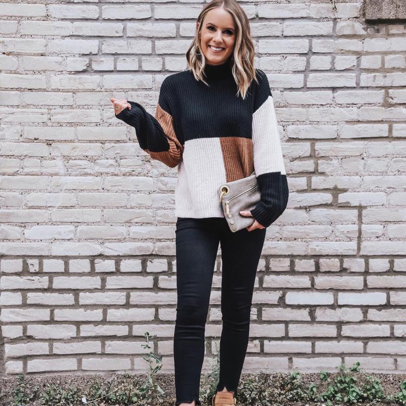 Mirla | Stickad tröja Oversized Fit Blockmönster Mjuk och Varm-Eva Jonsson