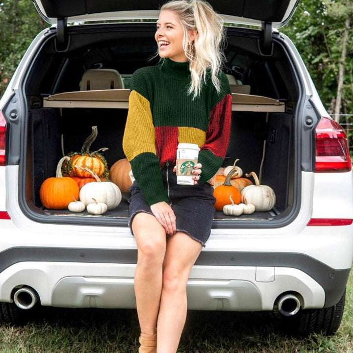 Mirla | Stickad tröja Oversized Fit Blockmönster Mjuk och Varm-Eva Jonsson