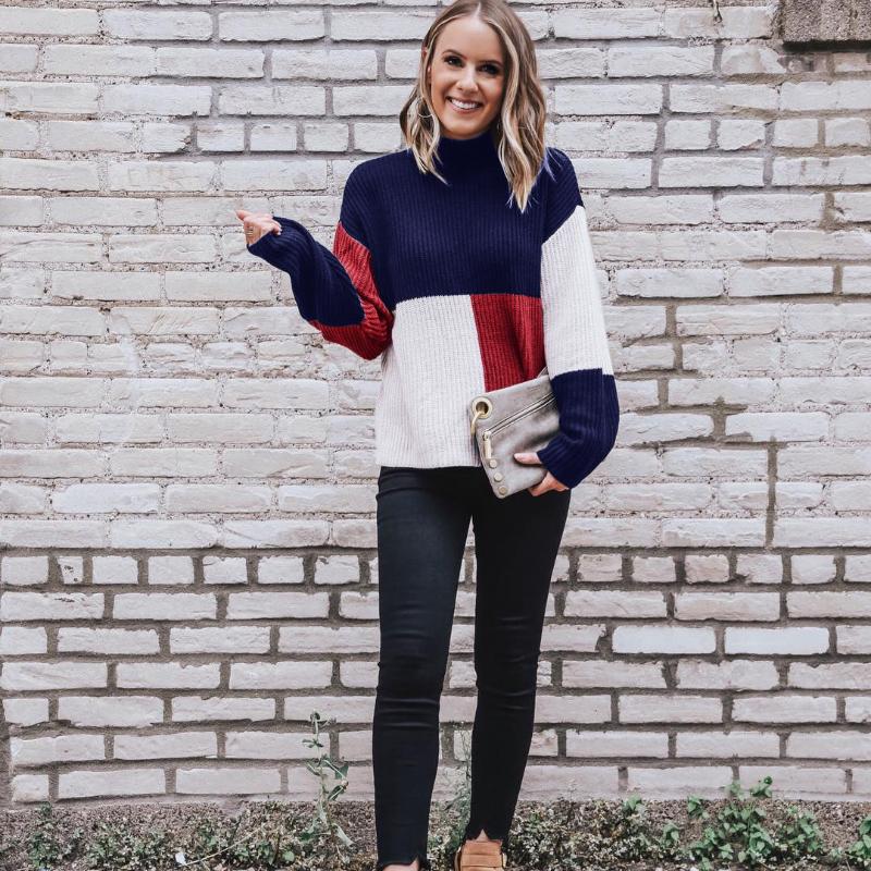 Mirla | Stickad tröja Oversized Fit Blockmönster Mjuk och Varm-Eva Jonsson