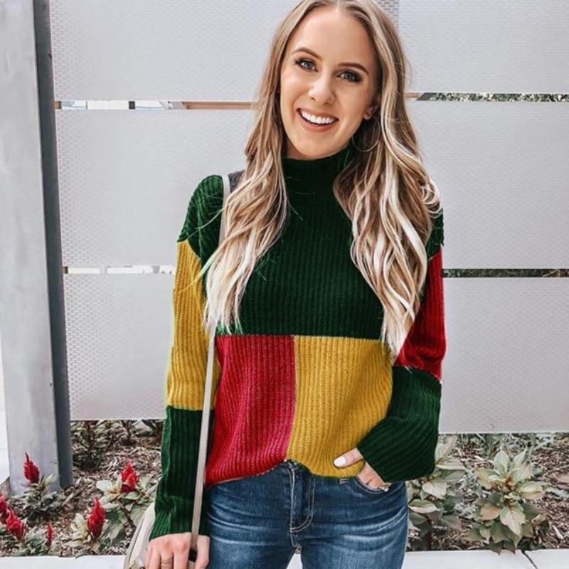 Mirla | Stickad tröja Oversized Fit Blockmönster Mjuk och Varm-Eva Jonsson