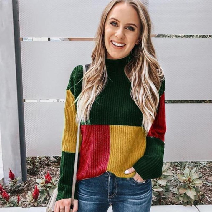 Mirla | Stickad tröja Oversized Fit Blockmönster Mjuk och Varm-Eva Jonsson