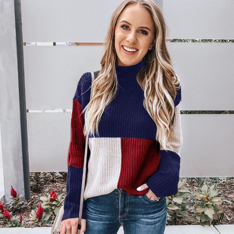 Mirla | Stickad tröja Oversized Fit Blockmönster Mjuk och Varm-Eva Jonsson