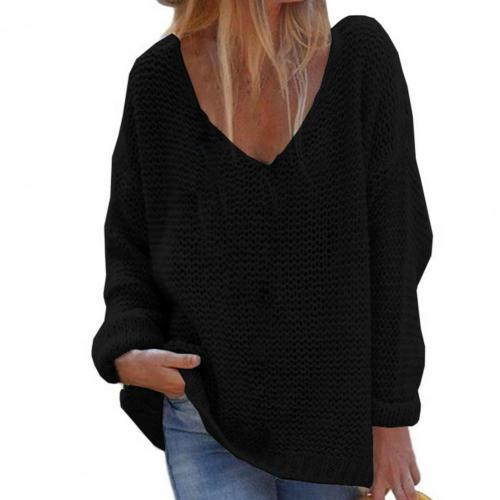 Mirla | Stickad tröja Oversized Lätt passform Mjuk V-hals Långärmad Varm Komfort-Eva Jonsson