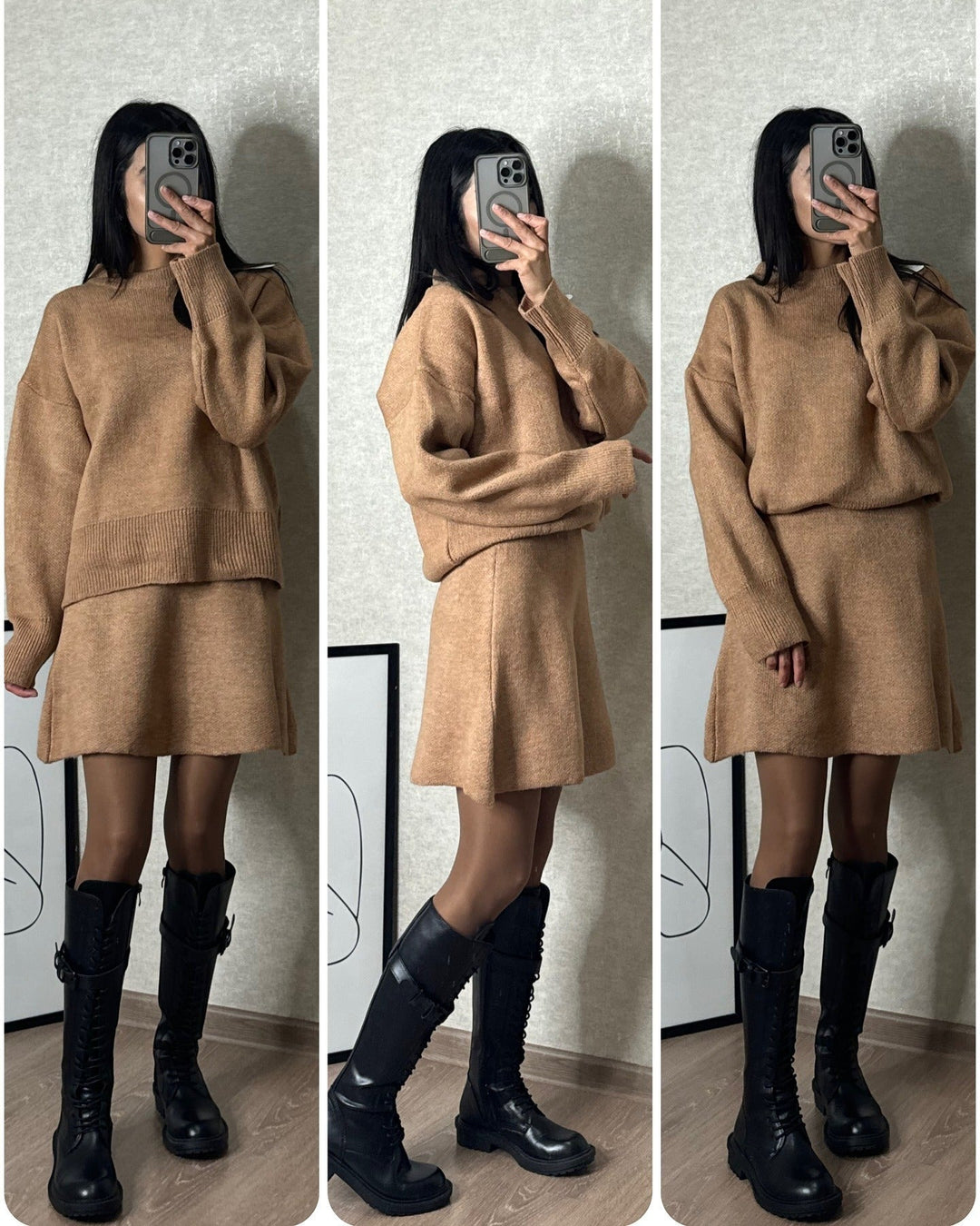 Mirla | Stickset med Tröja och Mini Kjol - Moderiktig Höst Vinter Look, Avslappnad & Elegant-Eva Jonsson