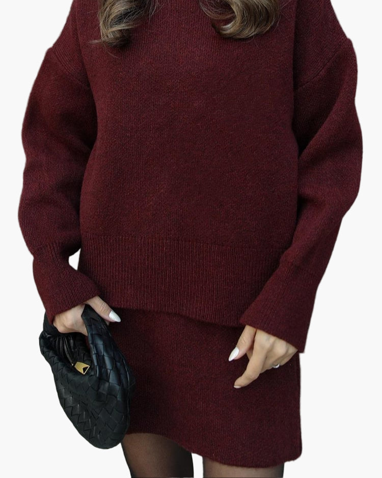 Mirla | Stickset med Tröja och Mini Kjol - Moderiktig Höst Vinter Look, Avslappnad & Elegant-Eva Jonsson
