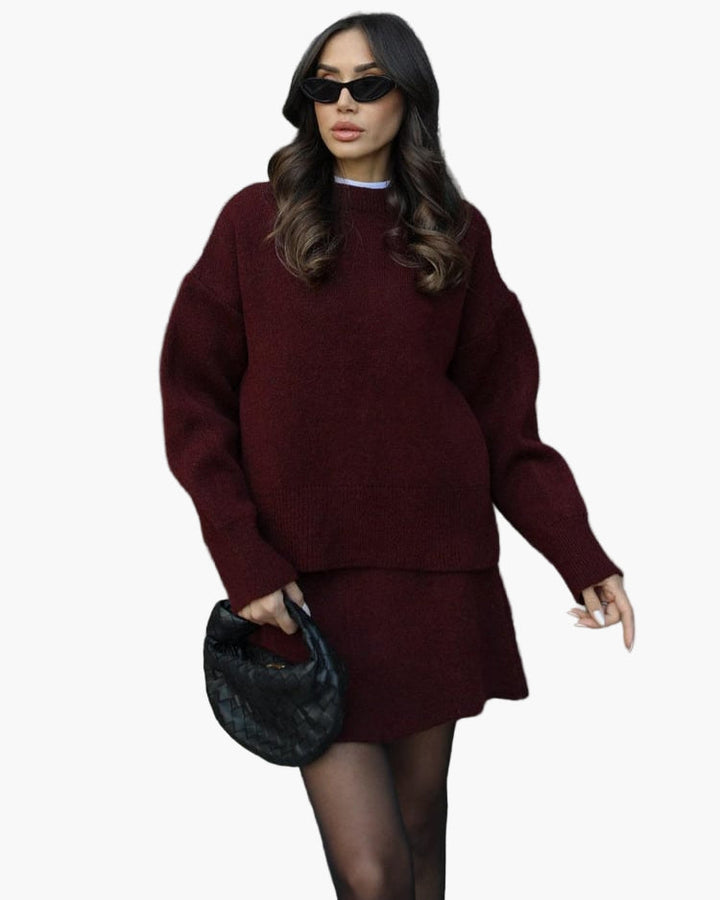Mirla | Stickset med Tröja och Mini Kjol - Moderiktig Höst Vinter Look, Avslappnad & Elegant-Eva Jonsson