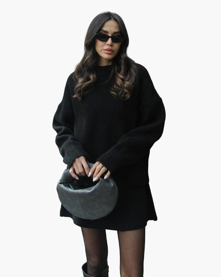 Mirla | Stickset med Tröja och Mini Kjol - Moderiktig Höst Vinter Look, Avslappnad & Elegant-Eva Jonsson