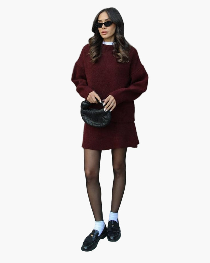 Mirla | Stickset med Tröja och Mini Kjol - Moderiktig Höst Vinter Look, Avslappnad & Elegant-Eva Jonsson