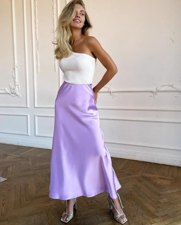 Mirla | Stilfull kjol med hög midja silkesis kjol-Eva Jonsson