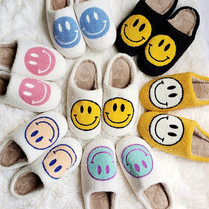 Mirla | Stort smiley-mönster pälslofflor-Eva Jonsson