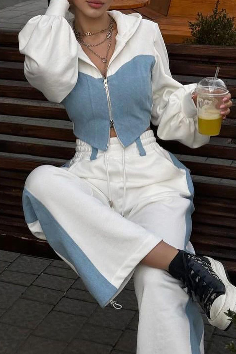 Mirla | Street Sportswear Patchwork Dragkedja Kontrast Hoodie Långärmad Två Delar - 3 Färger-Eva Jonsson