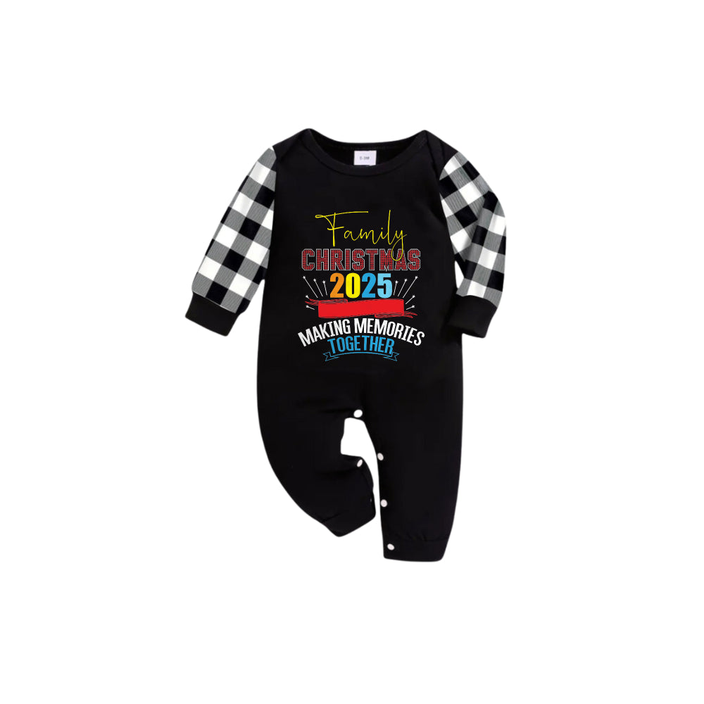 Eva Jonsson | Svart-Vit Rutiga Korta Ärmar-Julpyjamas-Set med Jul-Textmönster Edition-Eva Jonsson