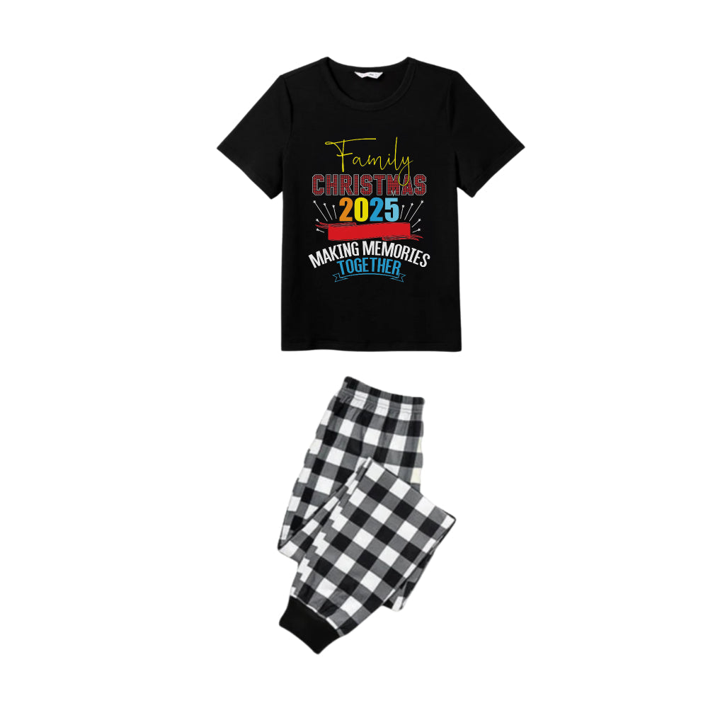 Eva Jonsson | Svart-Vit Rutiga Korta Ärmar-Julpyjamas-Set med Jul-Textmönster Edition-Eva Jonsson